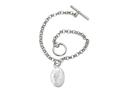 Silver Plated Mens Footprint Toggle Charm Bracelet